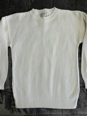 Talbots White Textured Crewneck Sweater